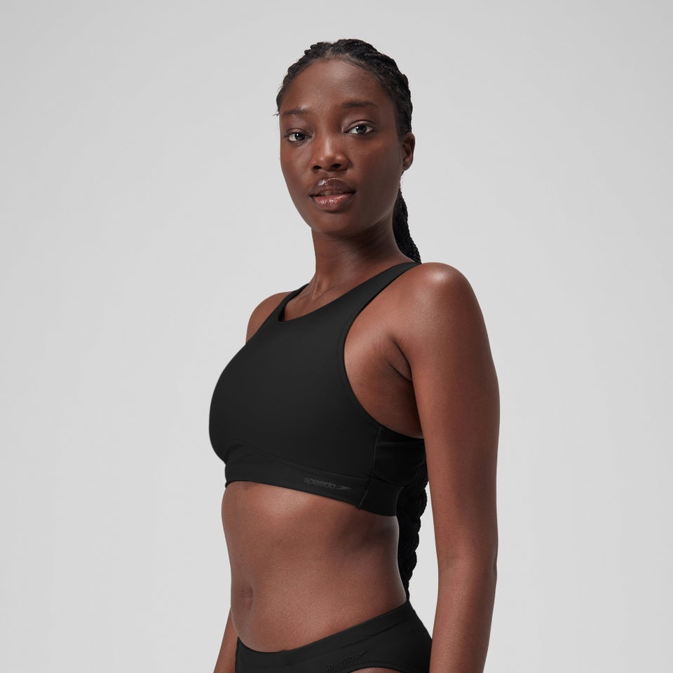 Hochgeschlossenes einfarbiges Crop-Top für Damen Dunkelgrau