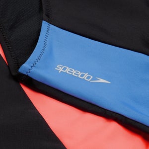 Women's Long Sleeve Colorblock Zip One Piece Black