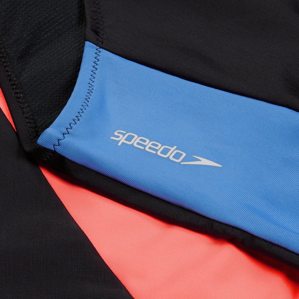 Women's Long Sleeve Colorblock Zip One Piece Black