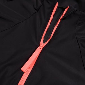 Women's Long Sleeve Colorblock Zip One Piece Black