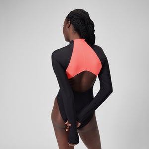 Women's Long Sleeve Colorblock Zip One Piece Black