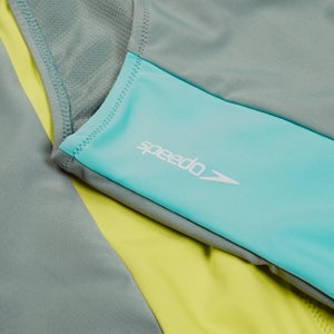 Women's Long Sleeve Zip Colourblock Swimsuit Green