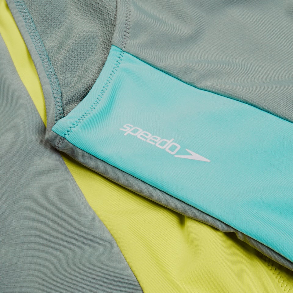 Women's Long Sleeve Zip Colourblock Swimsuit Green