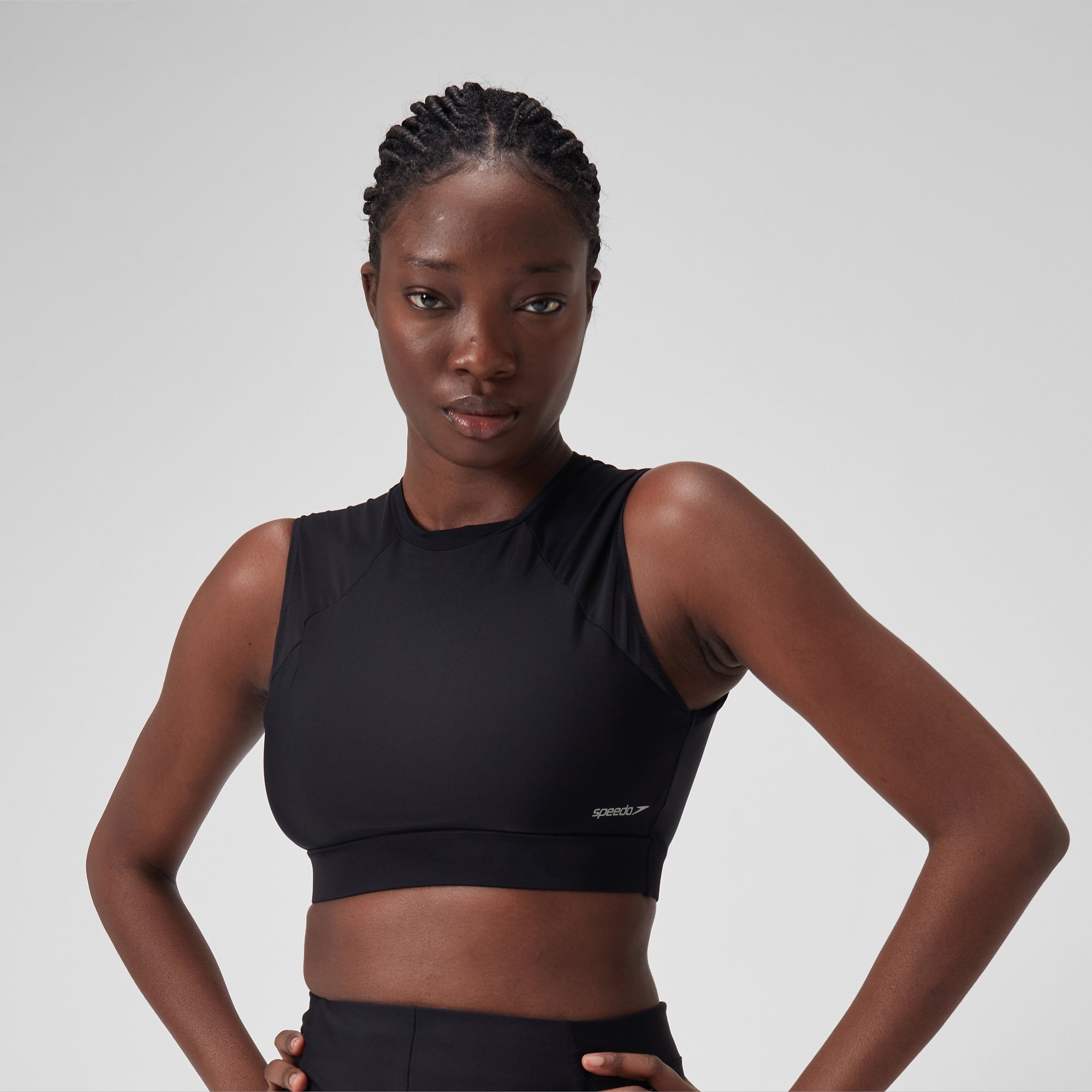 Women's Mesh Solid Crop Top Black | Speedo USA