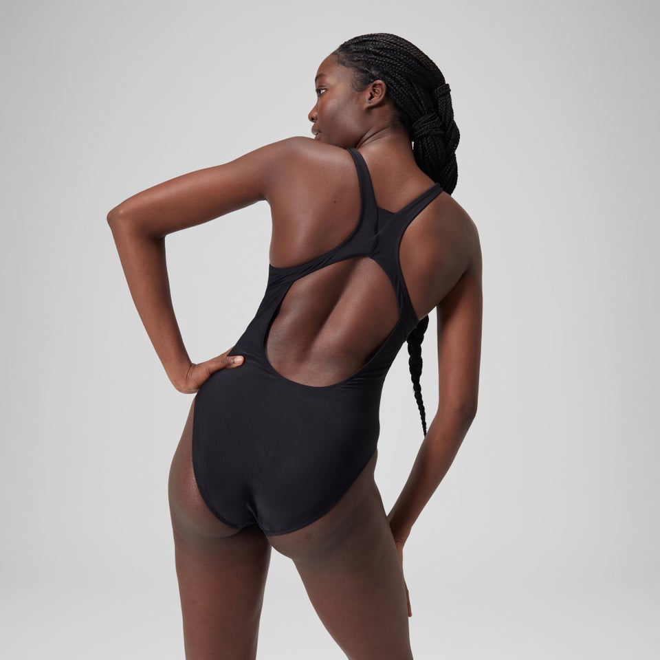 Women's Solid High Neck One Piece Black