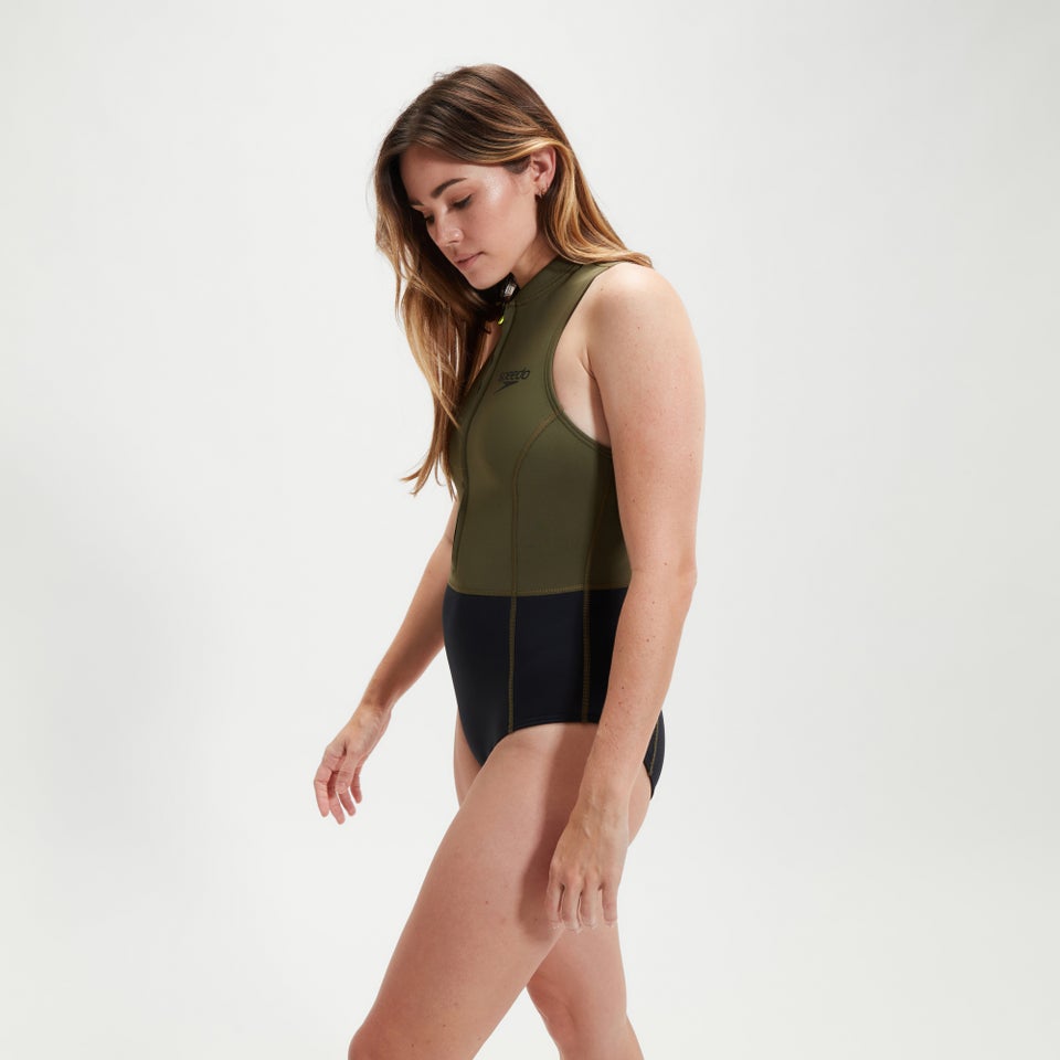 Maillot de bain thermique sans manches pour femmes Noir/Vert