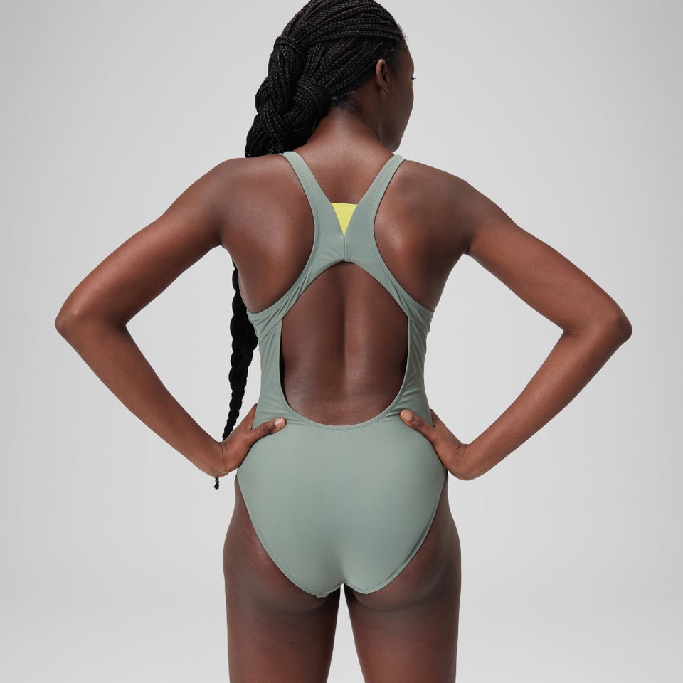 Hochgeschlossener einfarbiger Badeanzug für Damen Grün