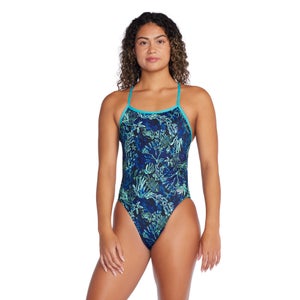 Women's Printed Twist Back One Piece Turquoise