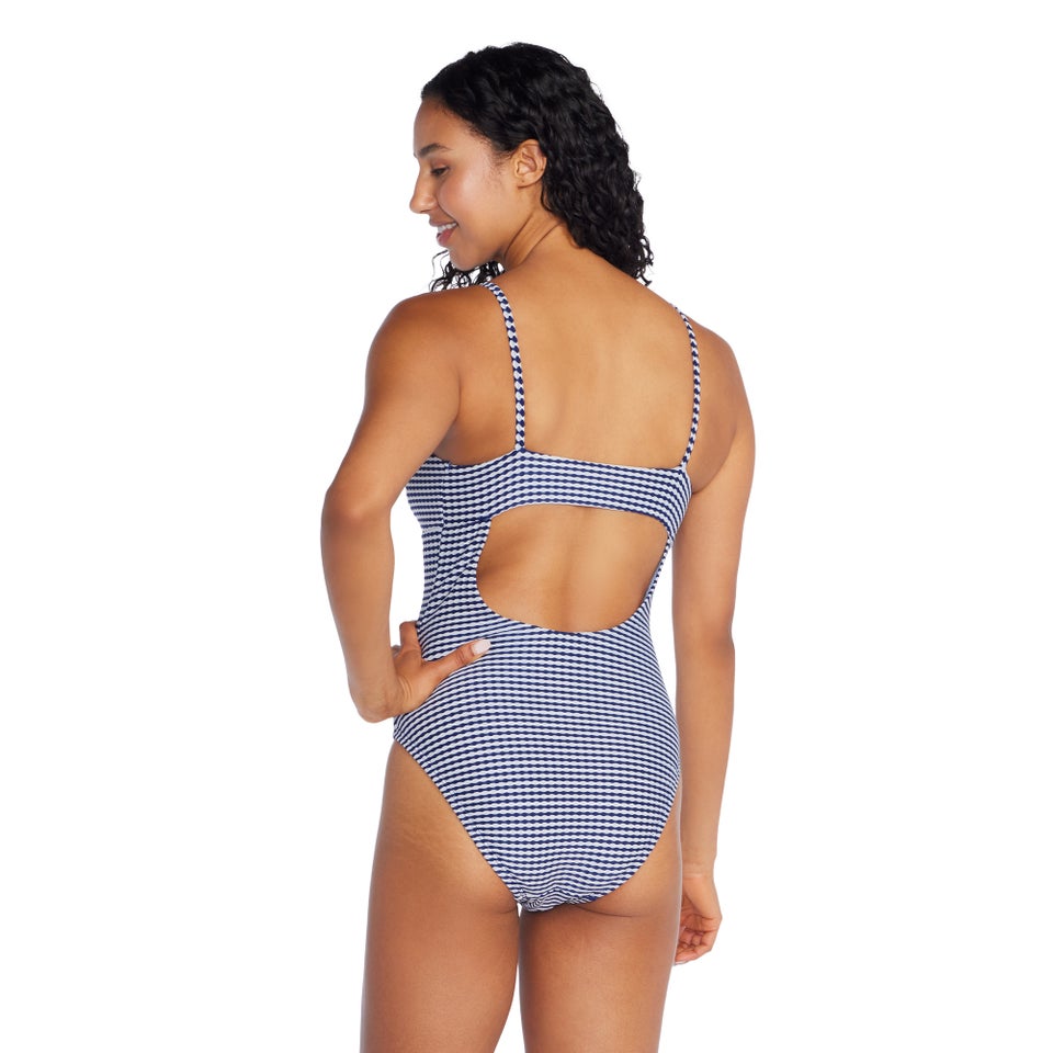 Women's Texture Stripe Bandeau One Piece Blue