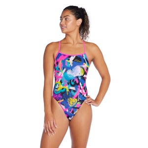 Women's Printed Tri Back One Piece Blue/Pink