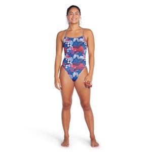 Girl's Printed Double X Back One Piece Blue