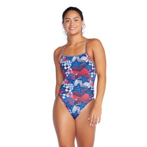 Girl's Printed Double X Back One Piece Blue