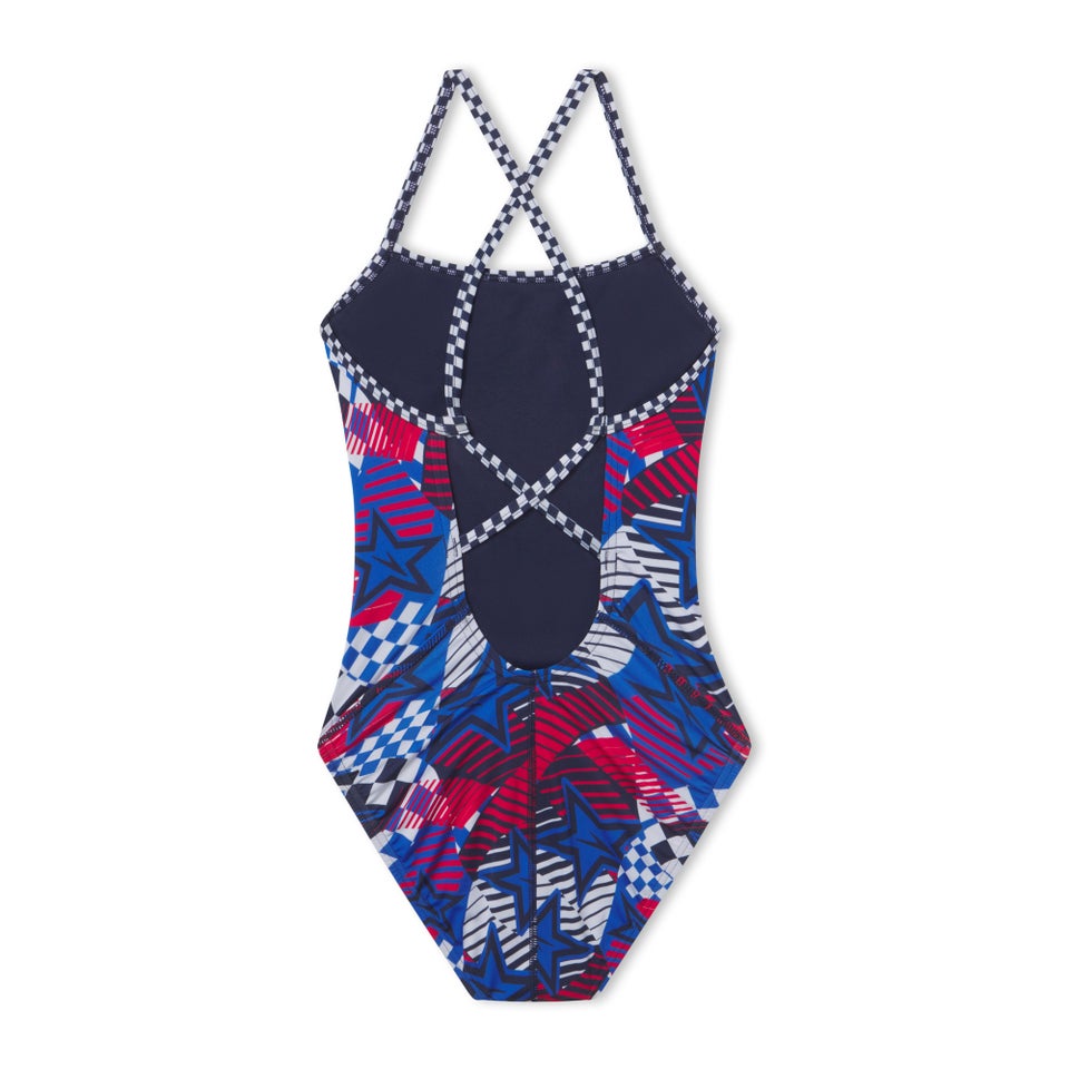 Girl's Printed Double X Back One Piece Blue
