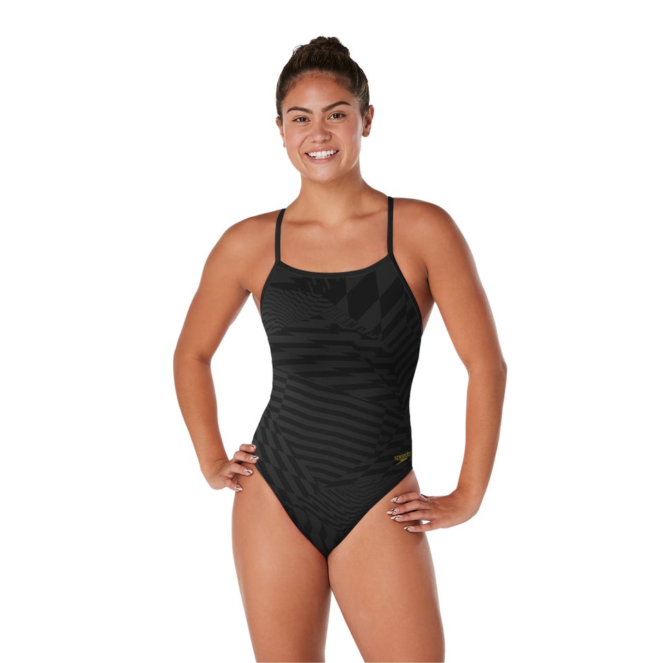 Women's Printed Double Crossback One Piece Black
