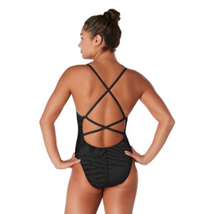 Women's Printed Double Crossback One Piece Black