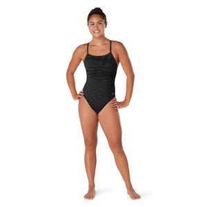 Women's Printed Double Crossback One Piece Black