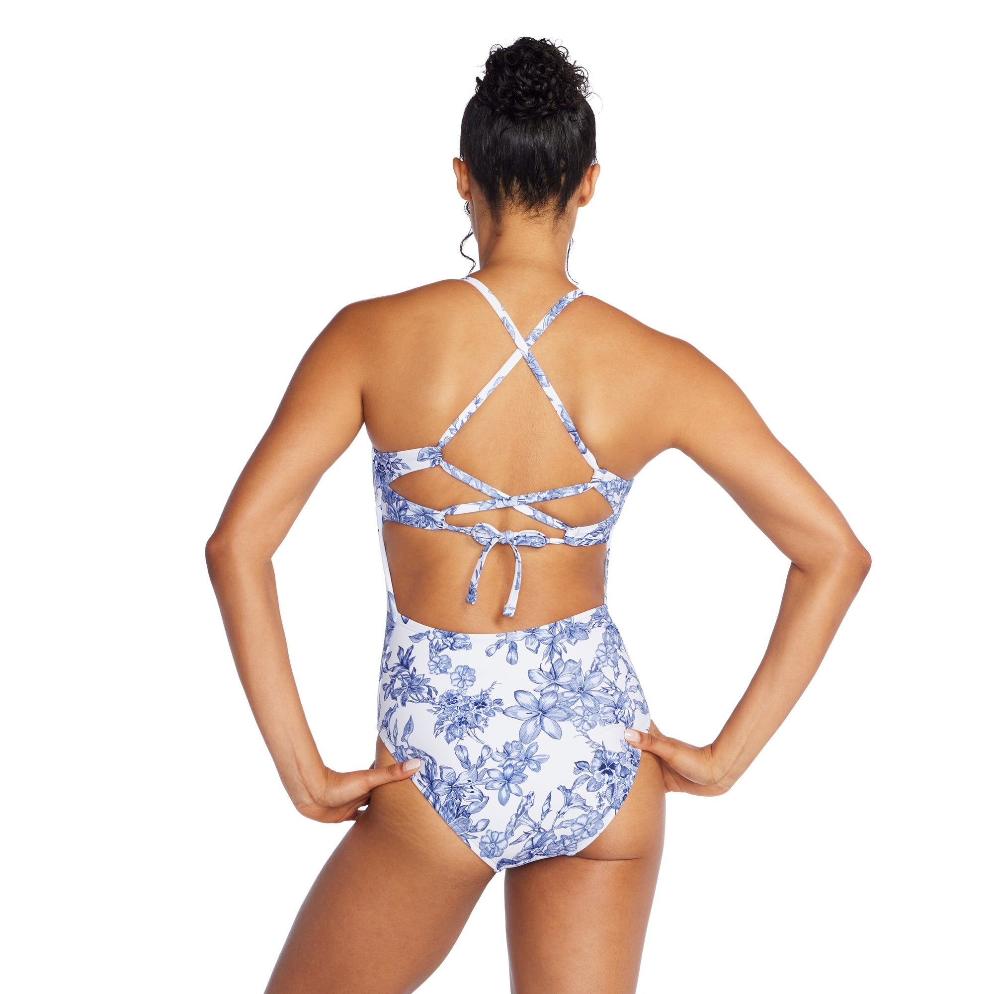 Women's Printed Dbl Cross Back One Piece Blue