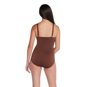 Women's Adjustable Solid Shirred Tank One Piece Brown