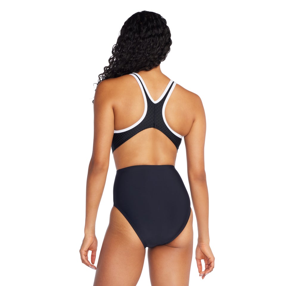 Women's Jacquard Splice with Side Cut Out One Piece Black