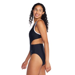 Women's Jacquard Splice with Side Cut Out One Piece Black