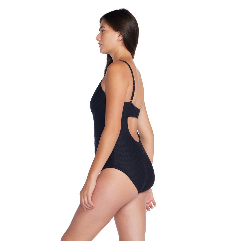 Women's Texture Adjustable Thin Strap One Piece Black