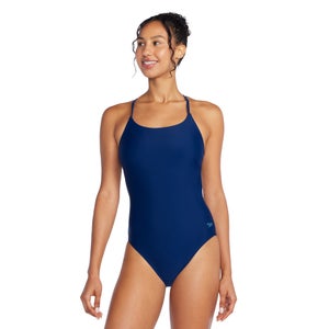 Women's Solid Double Cross Back One Piece Blue - 8