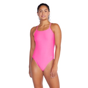 Women's Solid Tie Back One Piece Pink
