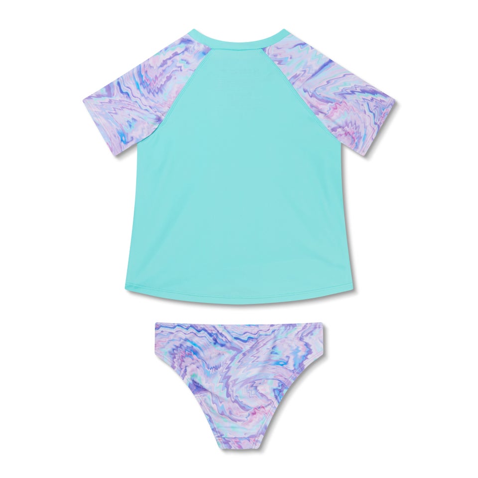 Girl's Short Sleeve Rashguard Set Blue/Turquoise