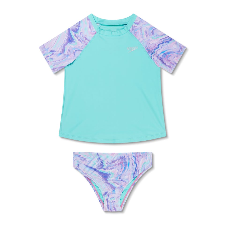 Girl's Short Sleeve Rashguard Set Blue/Turquoise