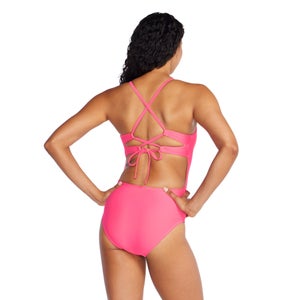 Women's Solid Double Cross Back One Piece Pink
