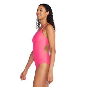 Women's Solid Double Cross Back One Piece Pink
