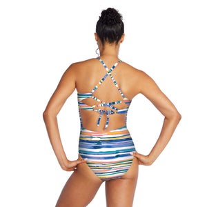 Women's Printed Dbl Cross Back One Piece Pink