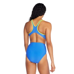 Monopièce en jacquard avec découpe latérale pour femmes, bleu