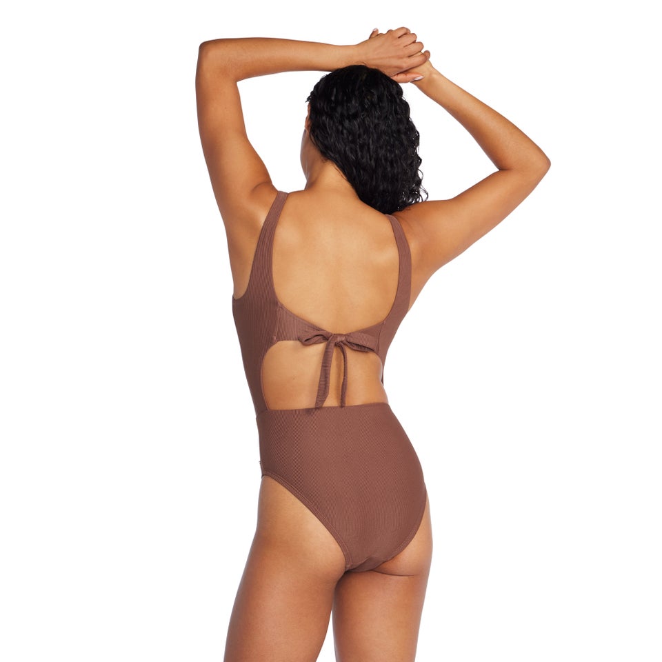 Women's Keyhole Rib One Piece Brown
