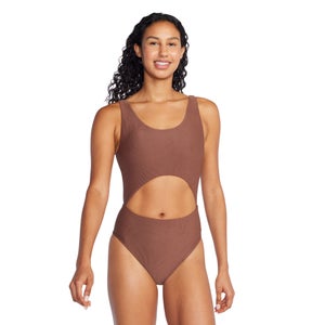 Women's Keyhole Rib One Piece Brown - 4