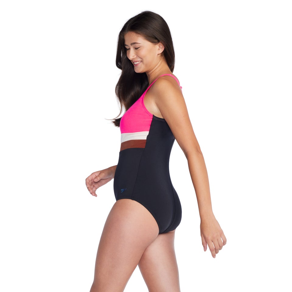 Monopièce à bandes pour femmes, rose