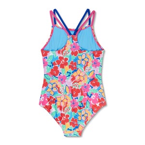 Girl's Print Strappy One Piece Blue