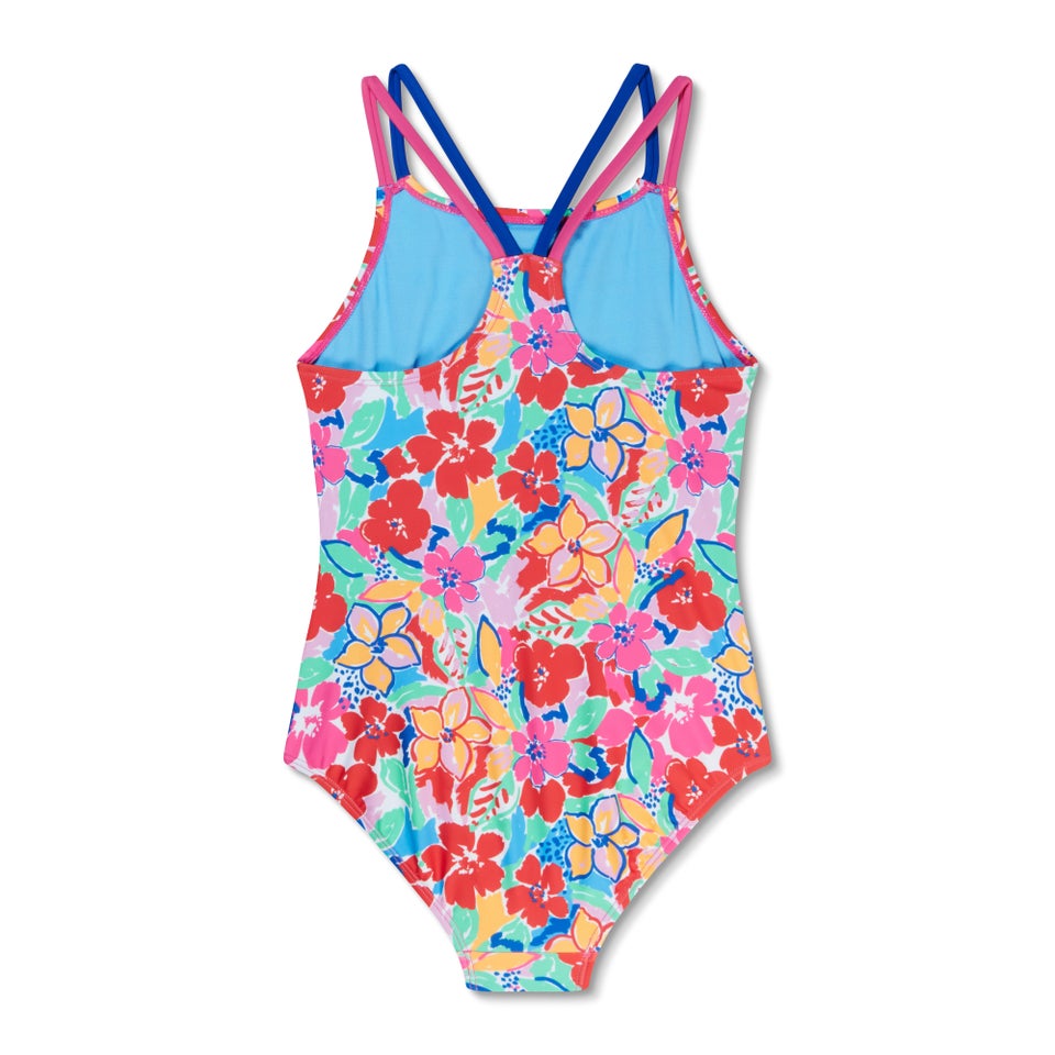 Girl's Print Strappy One Piece Blue