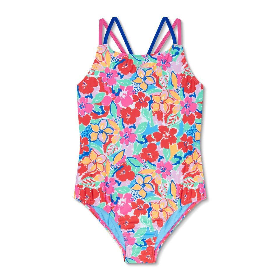 Girl's Print Strappy One Piece Blue