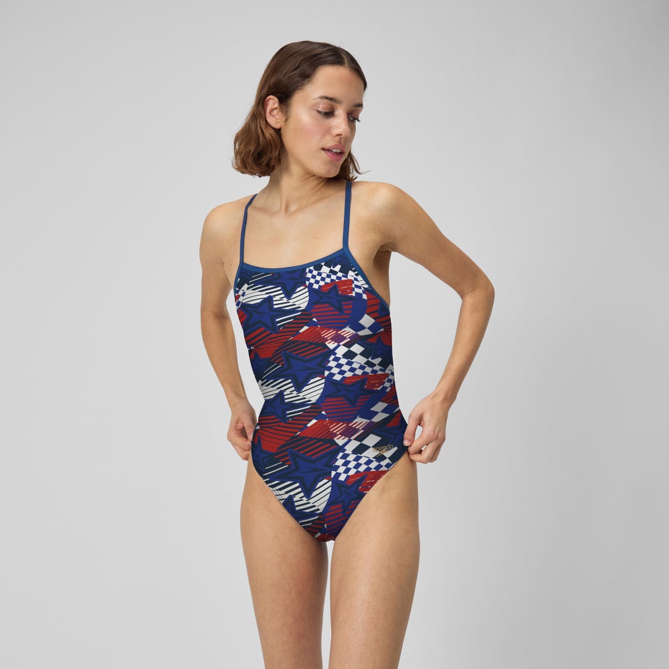 Women's Printed Tri Back One Piece Blue