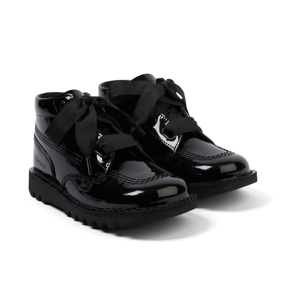 Infant Girls Kick Hi Ribbon Patent Leather Black