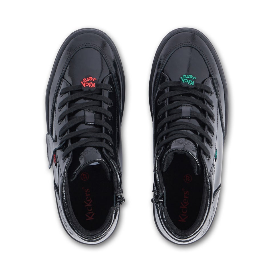 Youth Women Tovni Stack Hi Flower Patent Leather Black