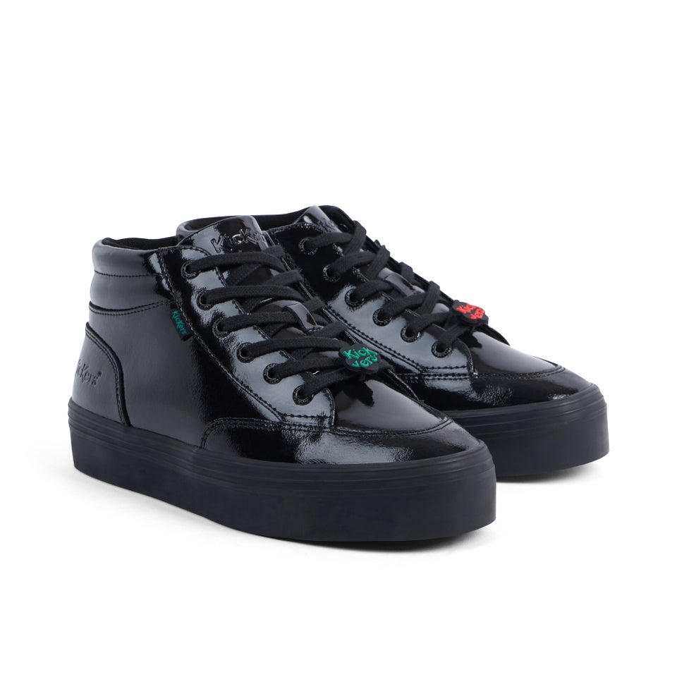 Youth Women Tovni Stack Hi Flower Patent Leather Black