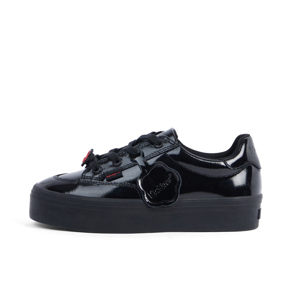 Junior Girls Tovni Stack Lo Flower Patent Leather Black
