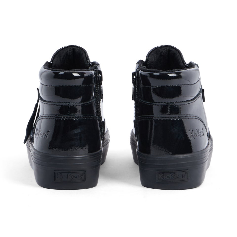 Junior Girls Tovni Stack Hi Flower Patent Leather Black