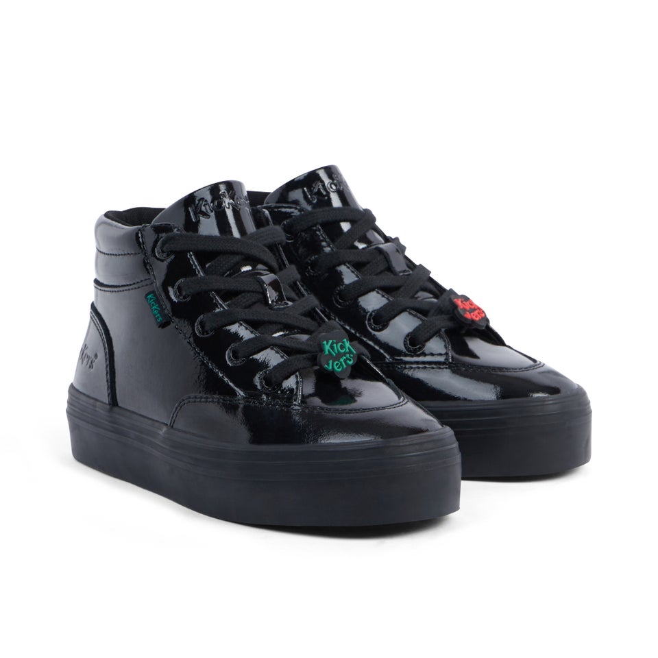 Junior Girls Tovni Stack Hi Flower Patent Leather Black