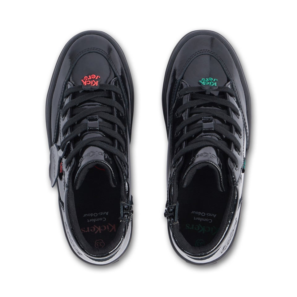 Junior Girls Tovni Stack Hi Flower Patent Leather Black