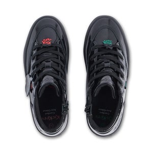 Junior Girls Tovni Stack Hi Flower Patent Leather Black