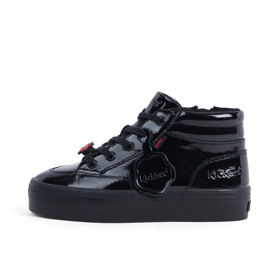 Junior Girls Tovni Stack Hi Flower Patent Leather Black