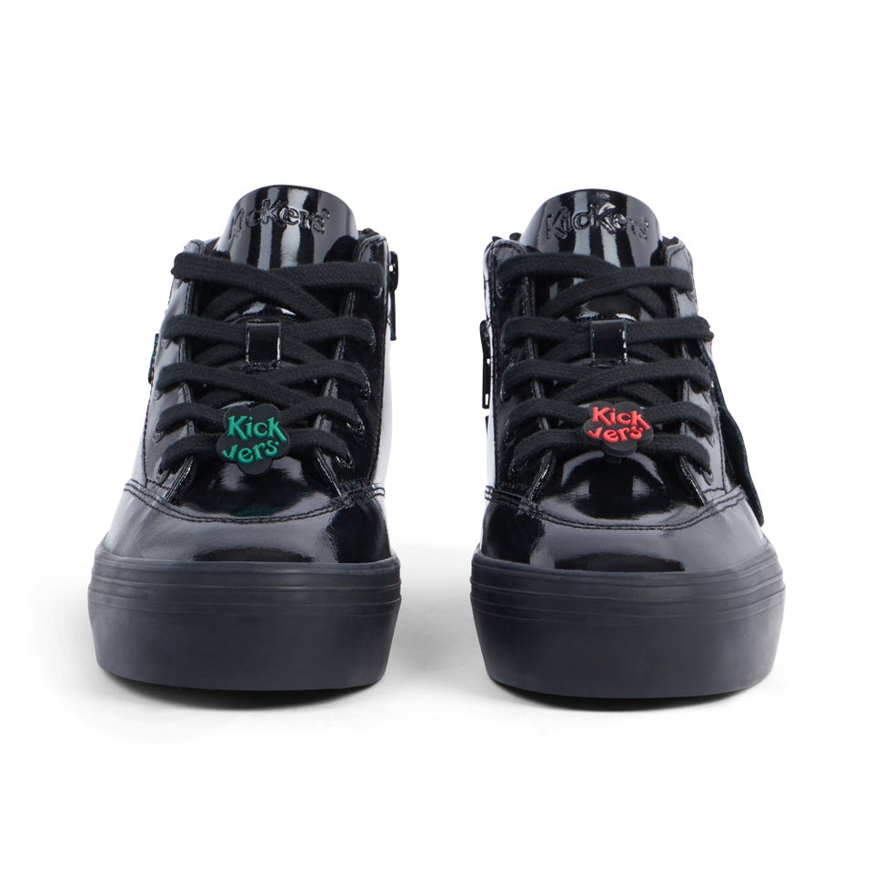 Junior Girls Tovni Stack Hi Flower Patent Leather Black